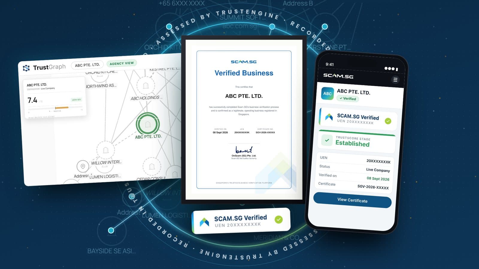 Scam.SG Certificate of Verified Business, Verified profile on Scam.SG and verified record in TrustGraph